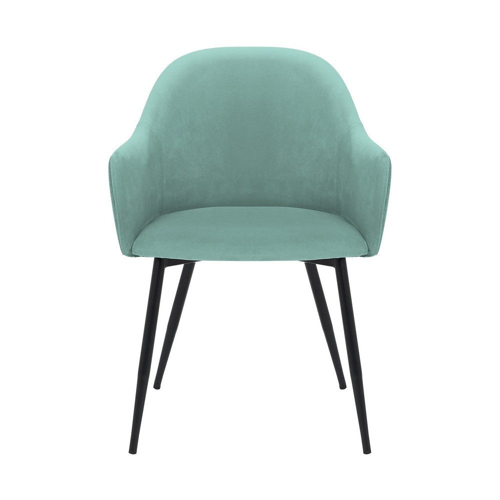 23 Inch Modern Dining Chair Curved Back Polyester Metal Legs Teal Blue By Casagear Home BM282120