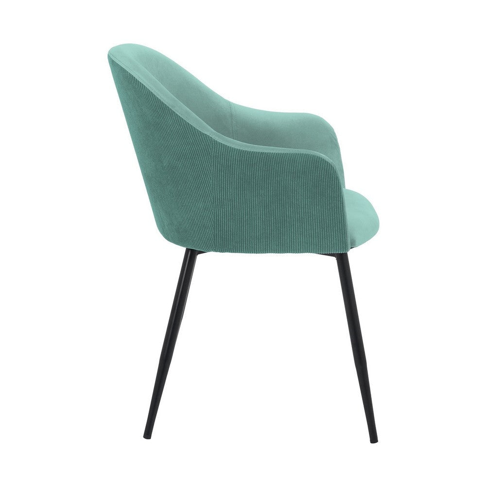 23 Inch Modern Dining Chair Curved Back Polyester Metal Legs Teal Blue By Casagear Home BM282120
