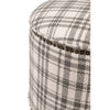 Elly 20 Inch Plaid Fabric Ottoman Round Nailhead Accents Gray White By Casagear Home BM282131