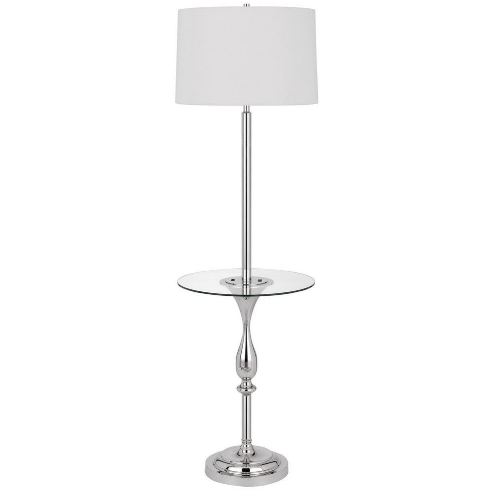 Ava Floor Lamp | 61" | Glass Tray Table | USB Port | Chrome