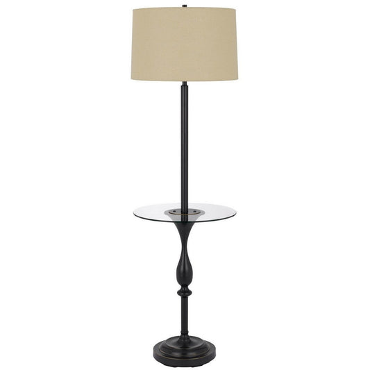 Ava 61 Inch Modern Floor Lamp, Glass Tray Table, 1 USB Port, Dark Bronze By Casagear Home