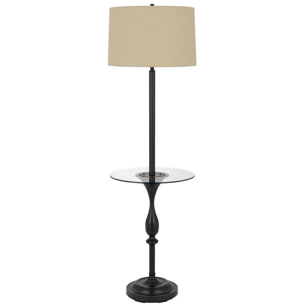 Ava Floor Lamp | 61" | Glass Tray Table | USB Port | Dark Bronze