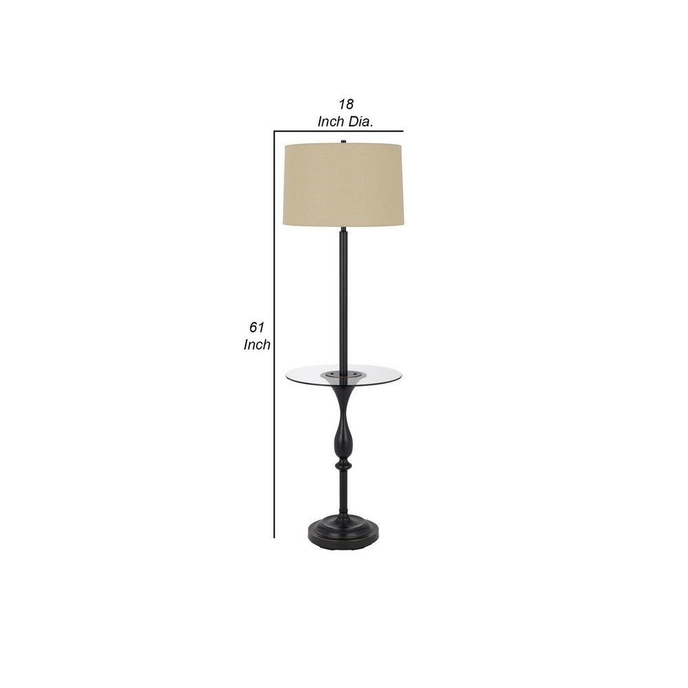 Ava 61 Inch Modern Floor Lamp Glass Tray Table 1 USB Port Dark Bronze By Casagear Home BM282146