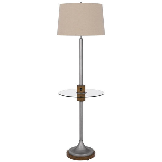 Floor Lamp | 61" | Glass Tray Table | USB Port | Antique Silver