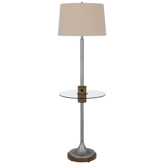 61 Inch Modern Floor Lamp, Glass Tray Table, 1 USB Port, Antique Silver By Casagear Home