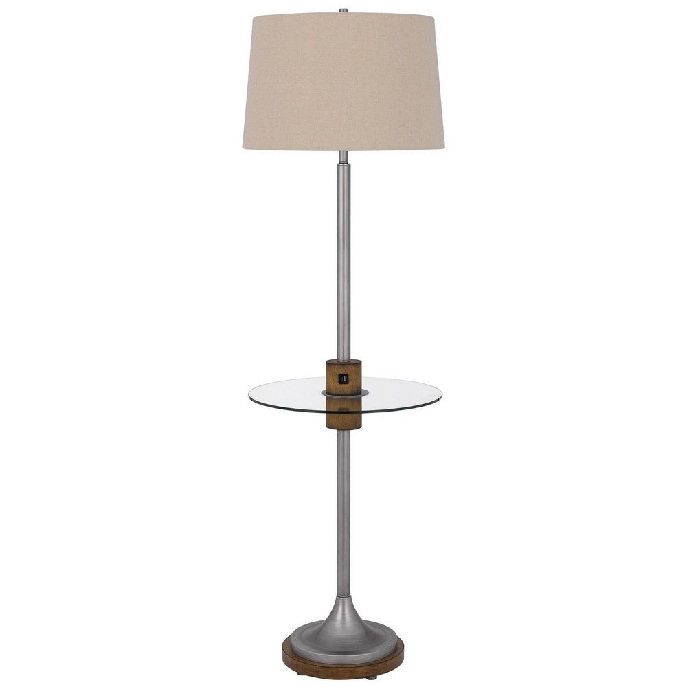 Floor Lamp | 61" | Glass Tray Table | USB Port | Antique Silver