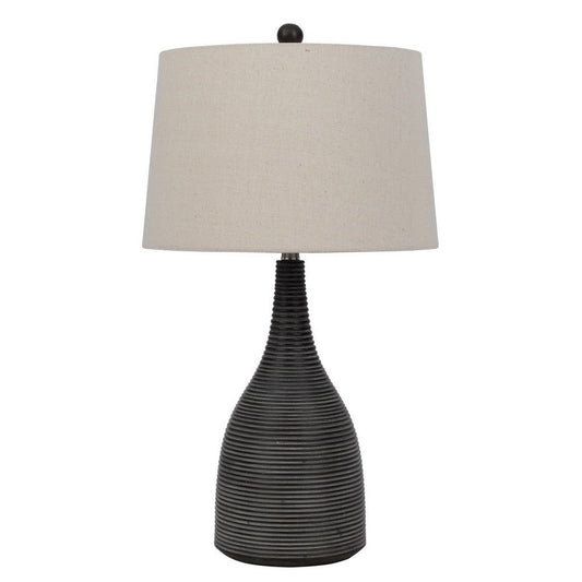 29 Inch Classic Table Lamp, Textured Lined Body, Ceramic, Charcoal Black By Casagear Home