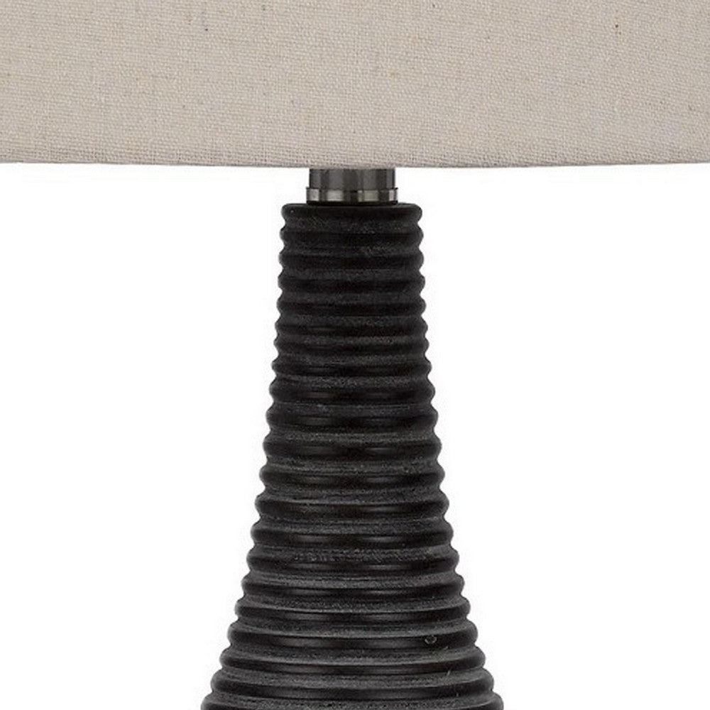 29 Inch Classic Table Lamp Textured Lined Body Ceramic Charcoal Black By Casagear Home BM282153