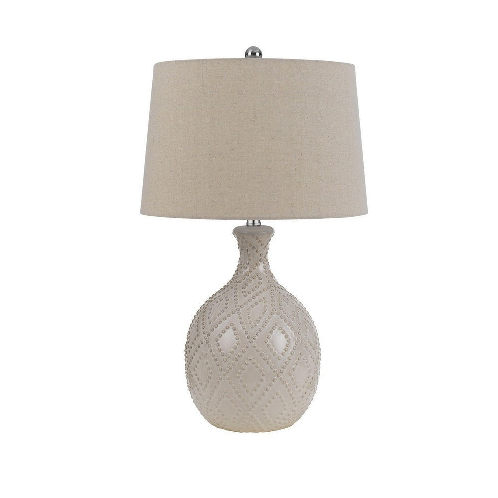 27 Inch Table Lamp Set of 2 Ceramic Base Hardback Fabric Shade Ivory By Casagear Home BM282154