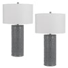 Table Lamp Set | 29" | Tall Cylinder | Ball Finial | Gray