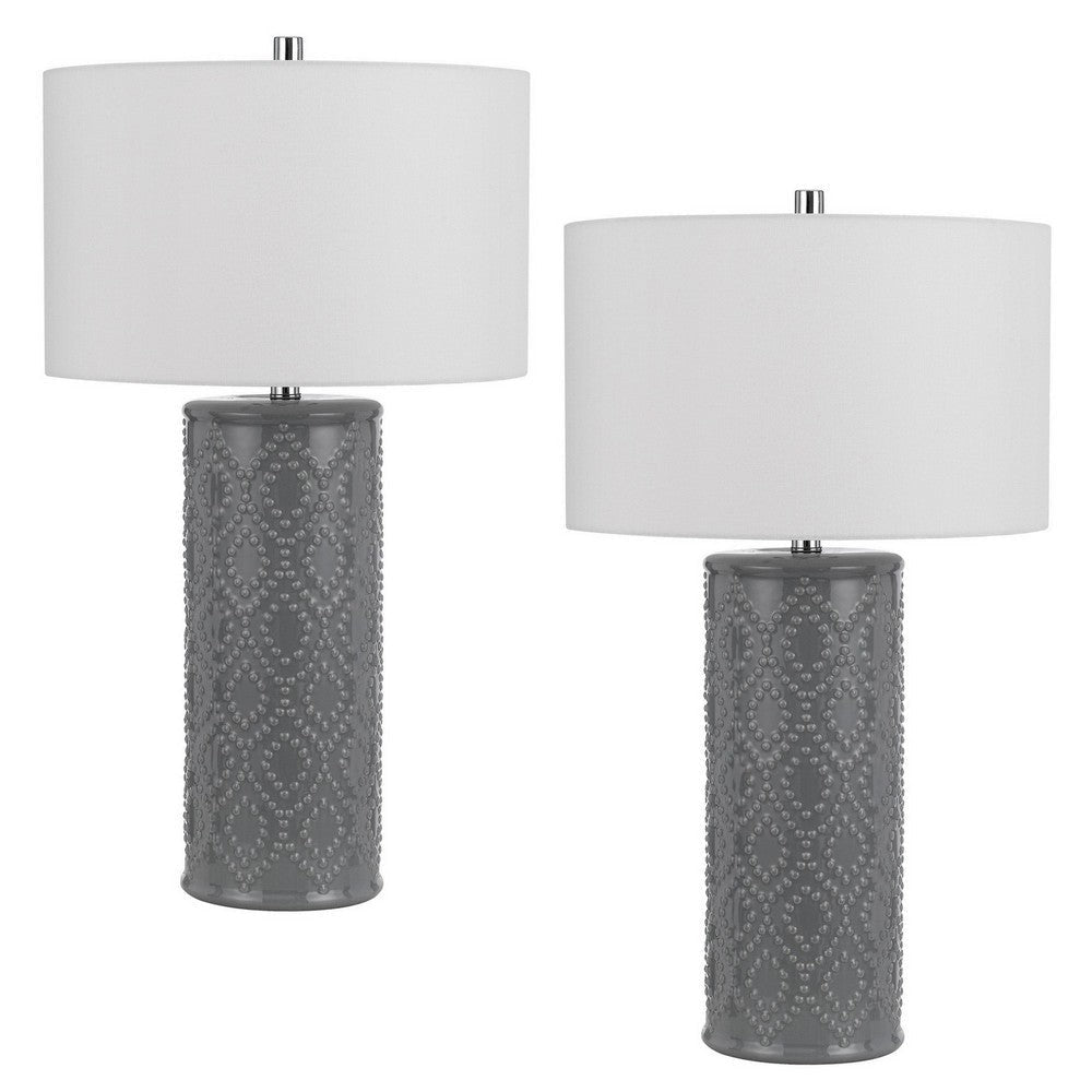 Table Lamp Set | 29" | Tall Cylinder | Ball Finial | Gray