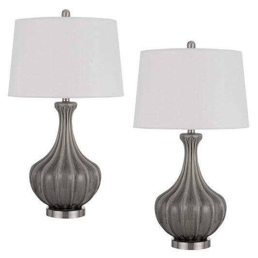 29 Inch Accent Table Lamp Set of 2, Elegant Tapered Glass Base, Slate Gray By Casagear Home