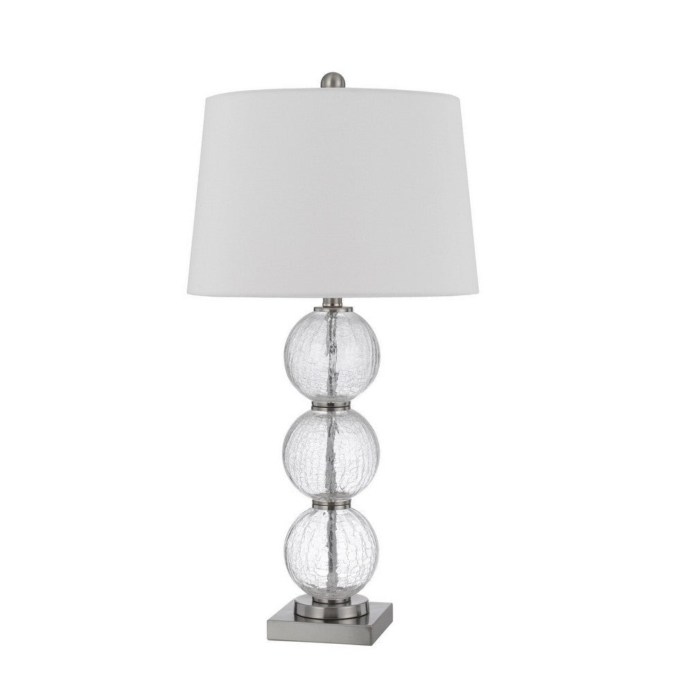 29 Inch Accent Table Lamp Set of 2, Stacked Crackle Glass balls, Silver By Casagear Home