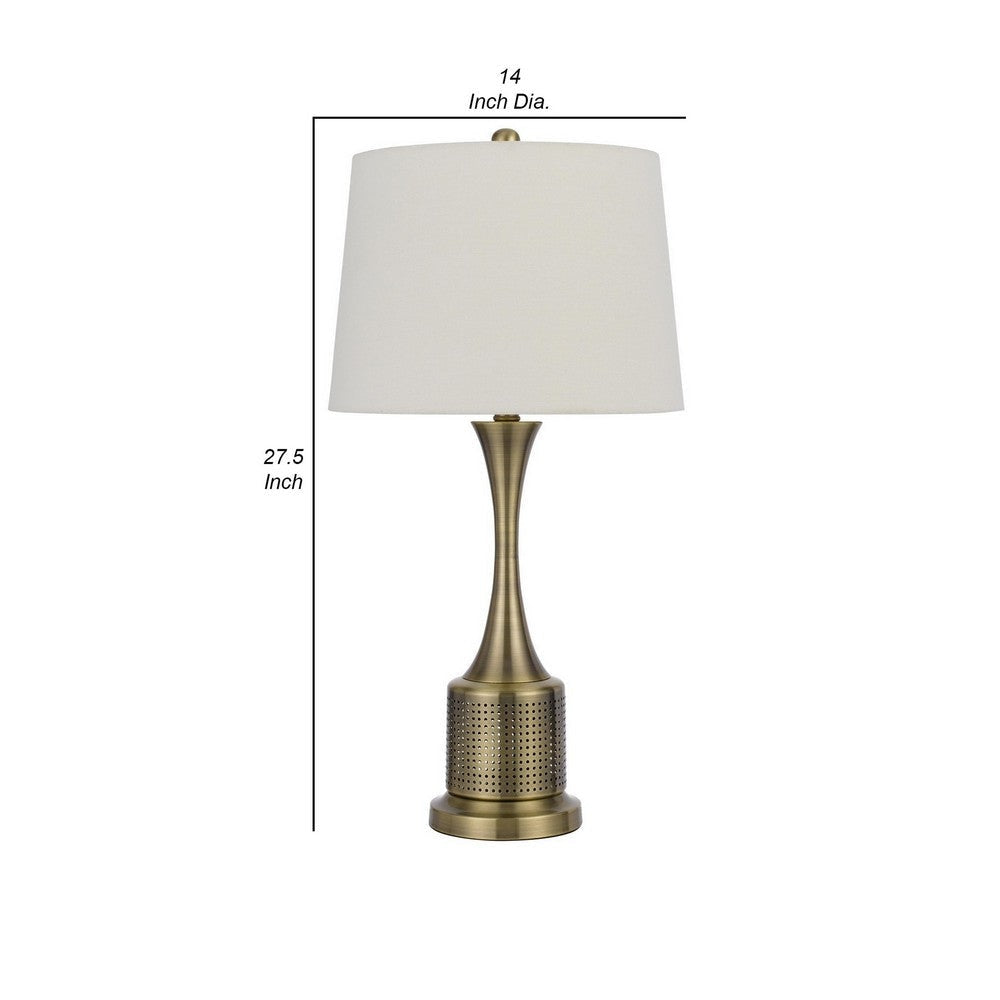 28 Inch Modern Table Lamp Hardback Fabric Shade Set of 2 Antique Brass By Casagear Home BM282162