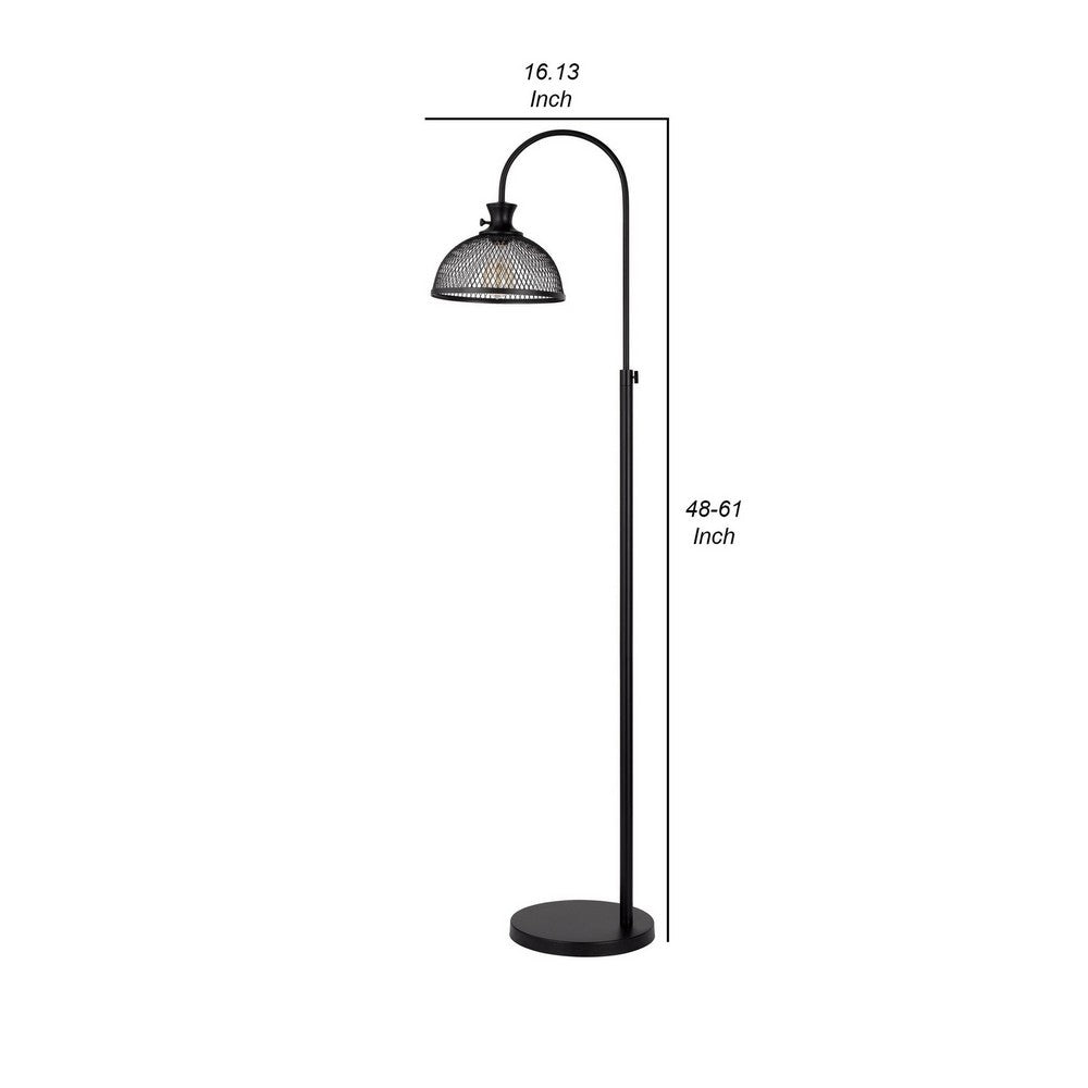 61 Inch Modern Floor Lamp Hanging Mesh Shade Metal Base Black By Casagear Home BM282165