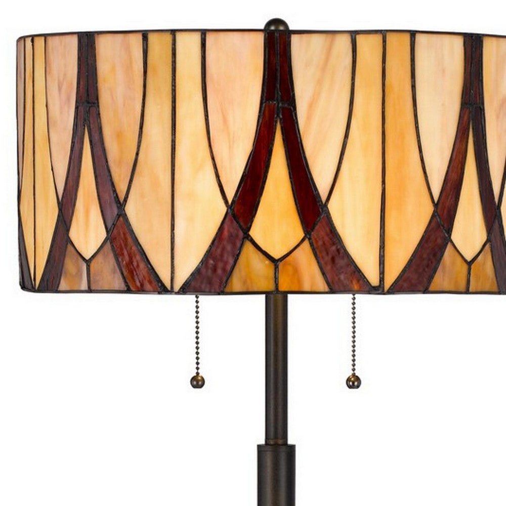 Eli 60 Inch Tiffany Style Floor Lamp Glass Shade Metal Base Antique Bronze By Casagear Home BM282166