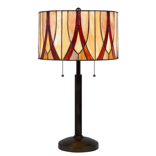 Eli 24 Inch Tiffany Style Table Lamp, Glass Shade, Antique Bronze By Casagear Home