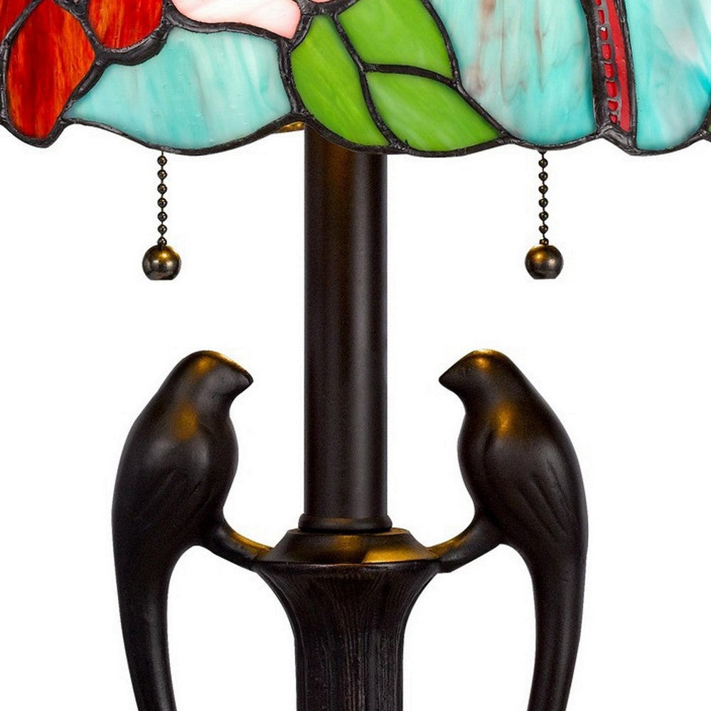 22 Inch Classic Table Lamp Bird Art Stained Glass Shade Antique Bronze By Casagear Home BM282168