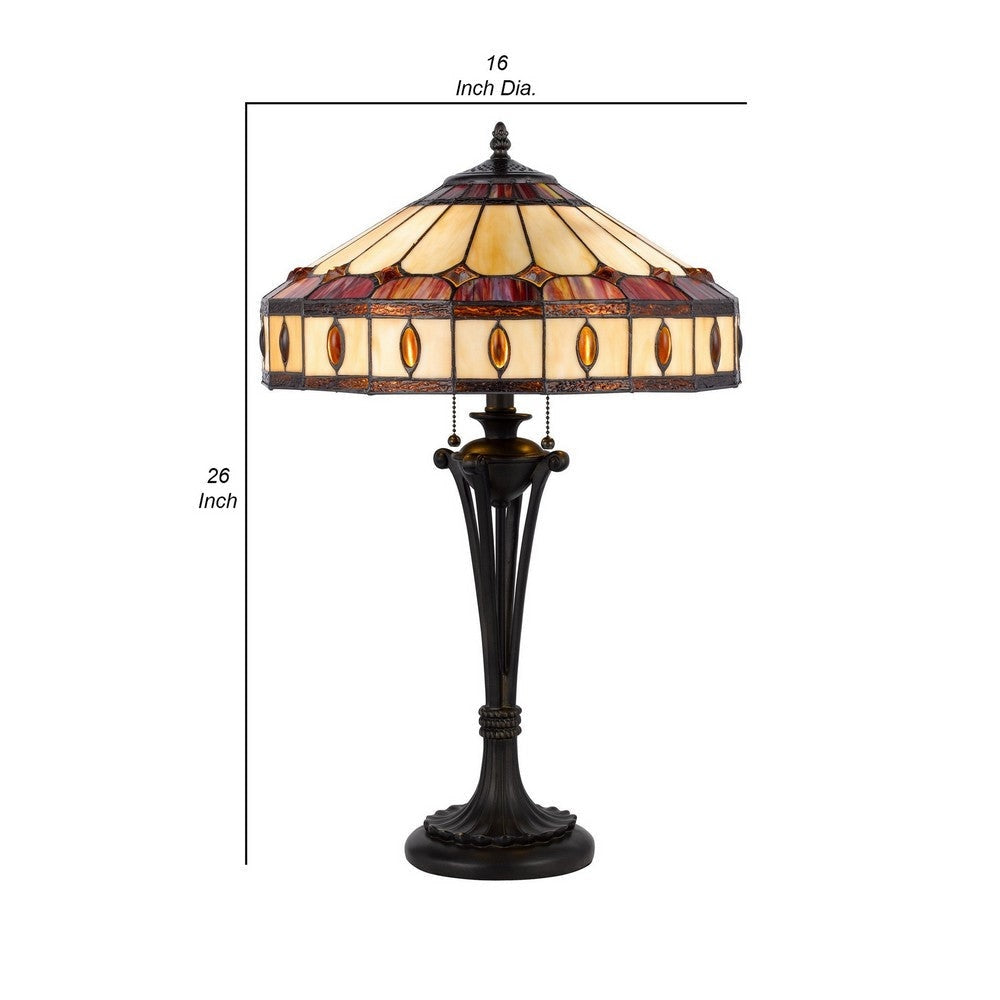 Xia 26 Inch Tiffany Style Vintage Table Lamp Glass Shade Antique Bronze By Casagear Home BM282170