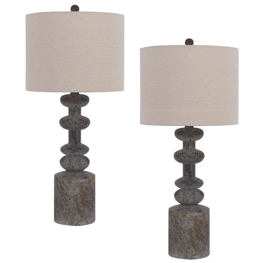31 Inch Accent Table Lamp, Resin Turned Base, Set of 2, Beige, Gray By Casagear Home