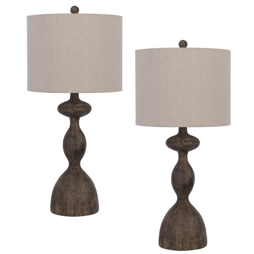 Table Lamp Set | 30" | Resin Turned Base | Rustic Wood, Beige