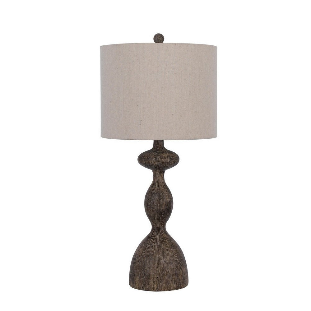 30 Inch 2 Table Lamps Resin Accent Turned Base Rustic Wood Brown Beige By Casagear Home BM282180