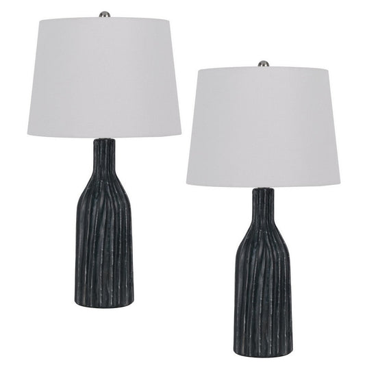 Table Lamp Set | 25" | Artisanal Ceramic | Fluted Base | Black