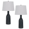 Table Lamp Set | 25" | Artisanal Ceramic | Fluted Base | Black