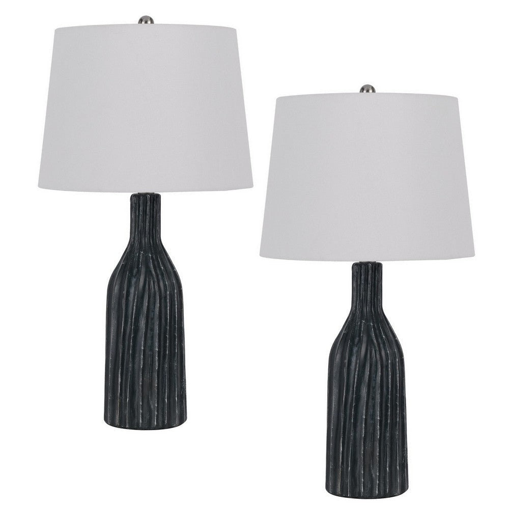 Table Lamp Set | 25" | Artisanal Ceramic | Fluted Base | Black