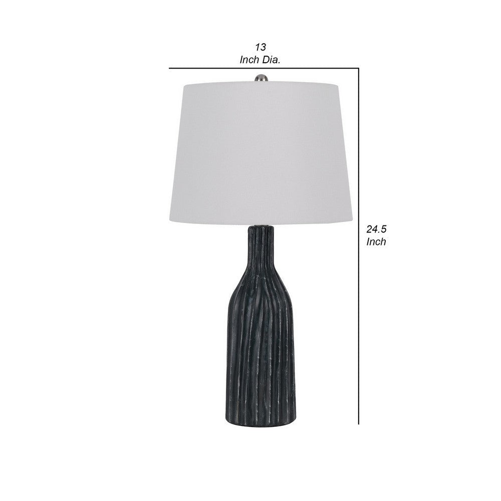 25 Inch Set of 2 Artisanal Ceramic Accent Table Lamp Fluted Grayed Black By Casagear Home BM282182