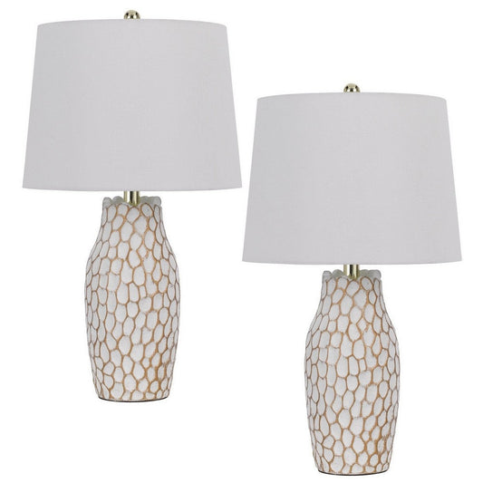 Table Lamp Set | 23" | Ceramic Hammered Base | White, Gold