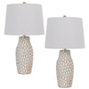 Table Lamp Set | 23" | Ceramic Hammered Base | White, Gold