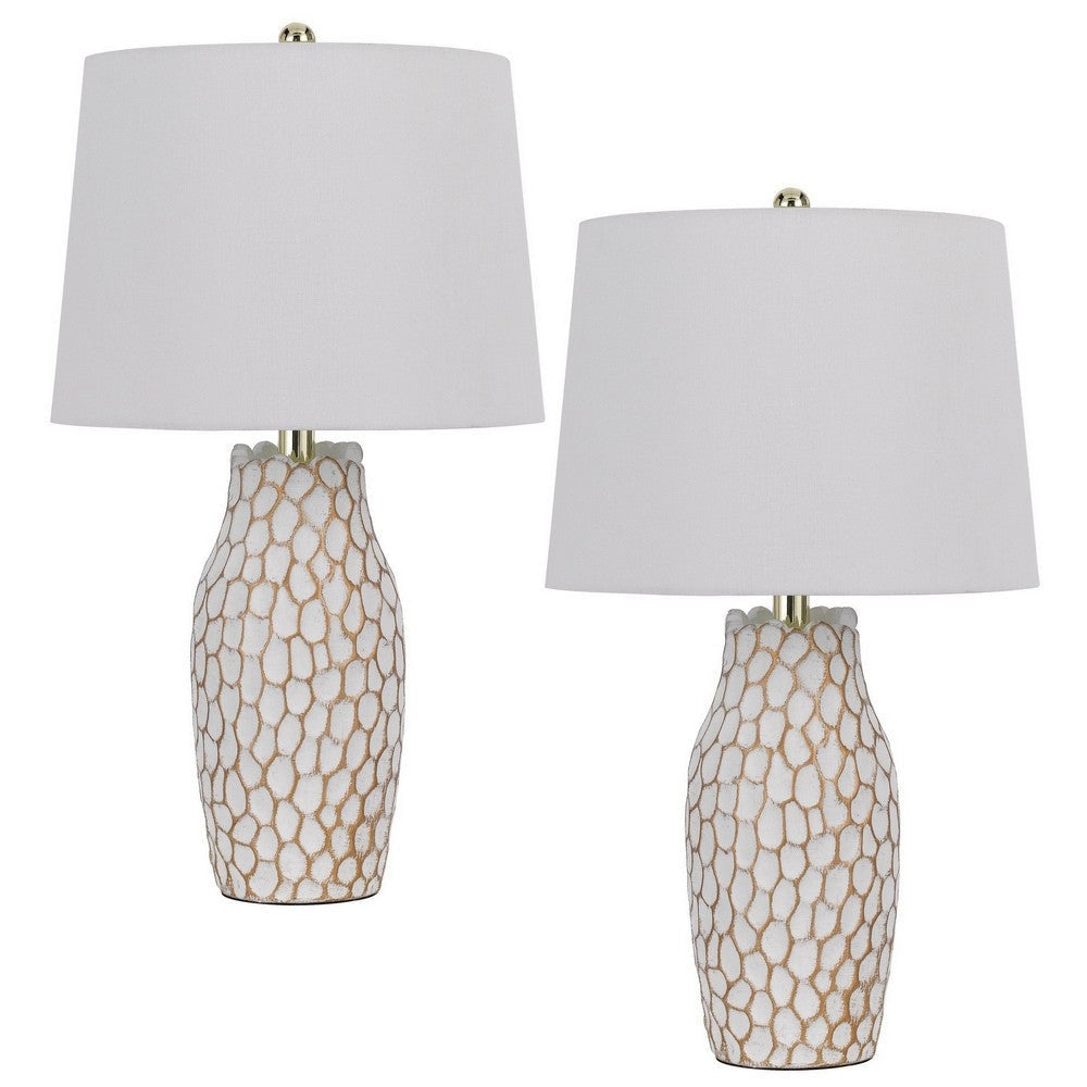 Table Lamp Set | 23" | Ceramic Hammered Base | White, Gold