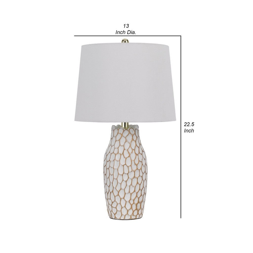 23 Inch Set of 2 Ceramic Accent Table Lamp Hammered Base White Gold By Casagear Home BM282183