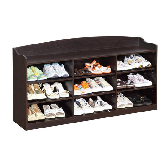 Shoe Rack | 48" | 9 Cubbies | Wood Grain | Dark Brown
