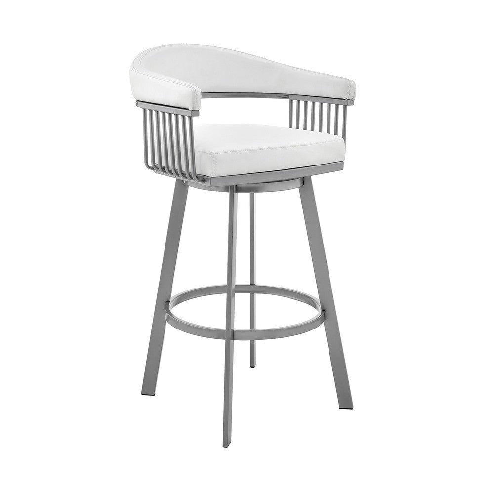 Oliver 25 Inch Modern Counter Stool Chair, Vegan Leather, Swivel, White By Casagear Home