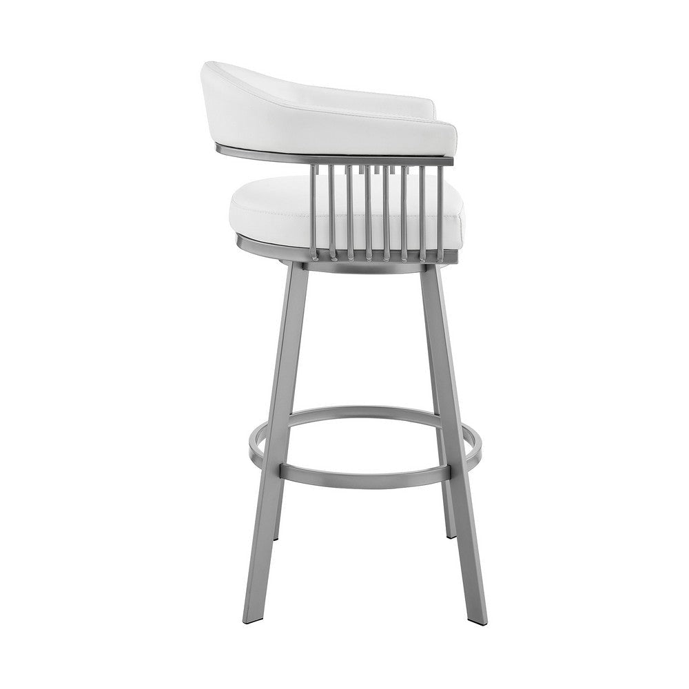 Oliver 25 Inch Modern Counter Stool Chair Vegan Leather Swivel White By Casagear Home BM282634