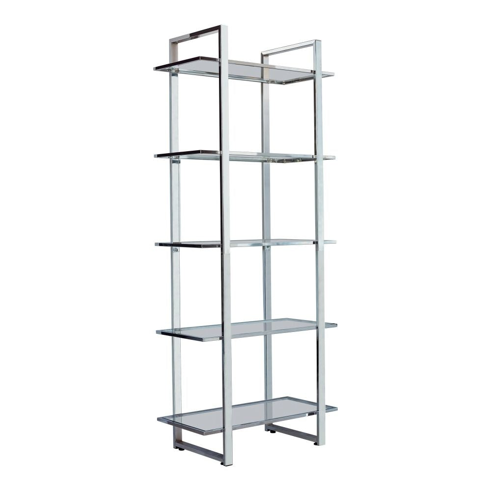 Bookcase | 79" | Tempered Glass Shelves | Metal Frame | Silver