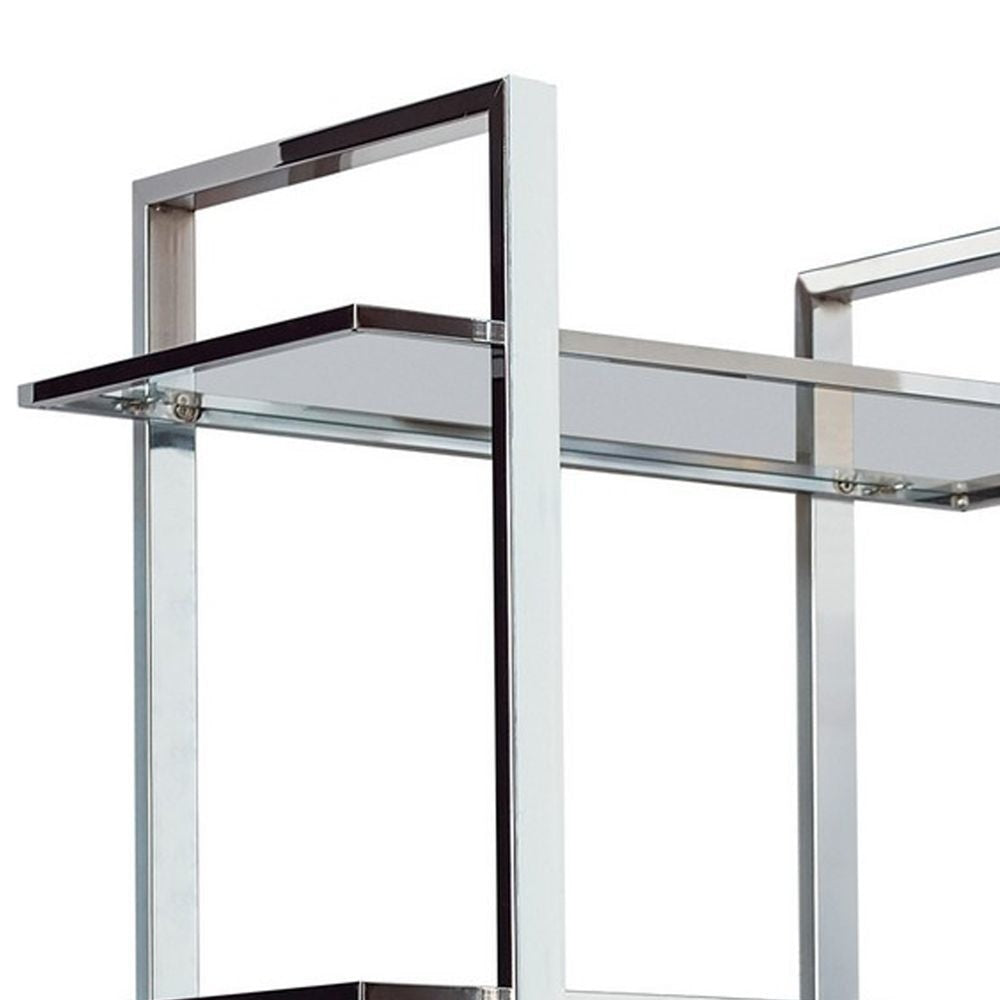 79 Inch Bookcase Metal Frame Tempered Glass Shelves Polished Silver By Casagear Home BM282971