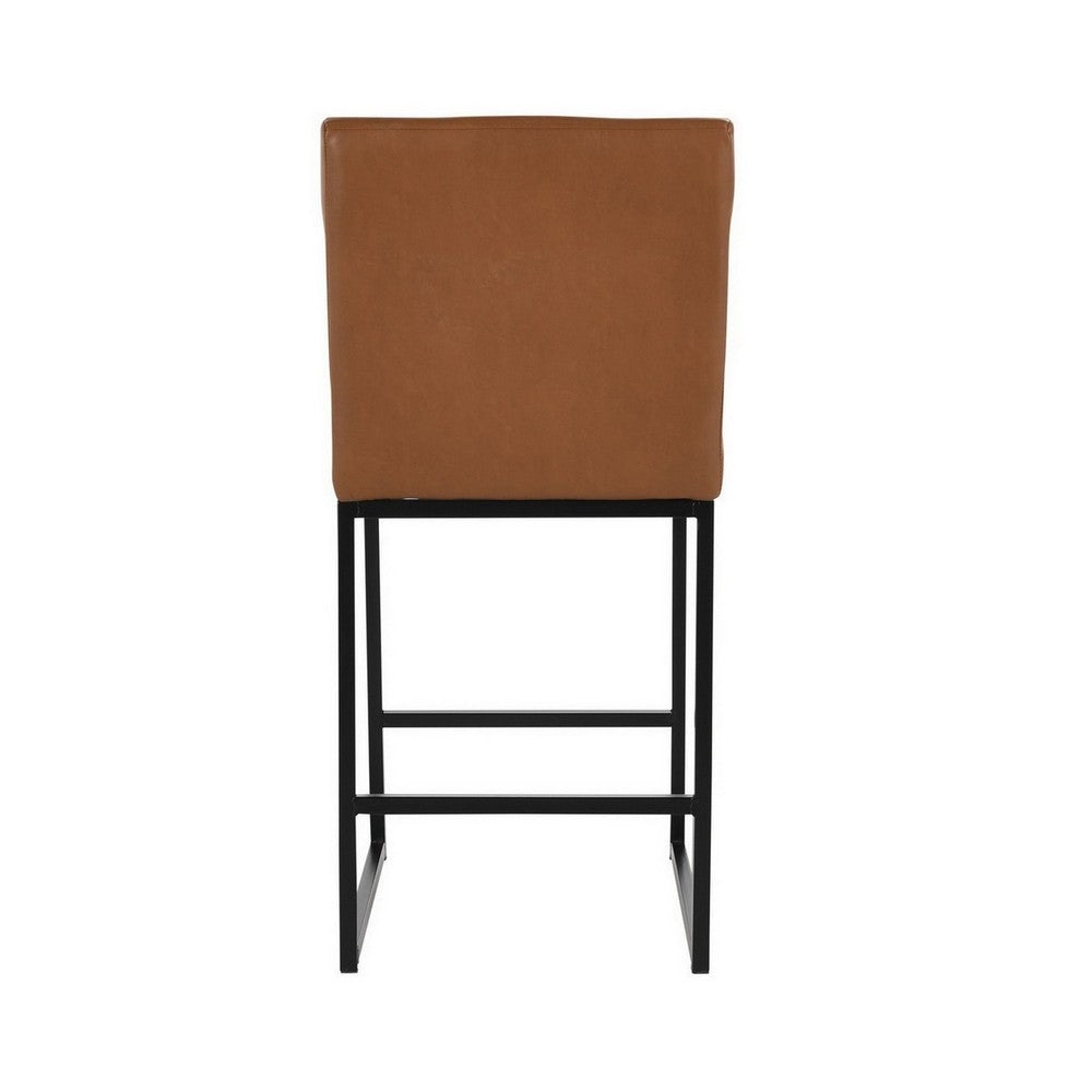 Vinn 26 Inch Modern Counter Stool Channel Tufted Brown Vegan Faux Leather By Casagear Home BM282983