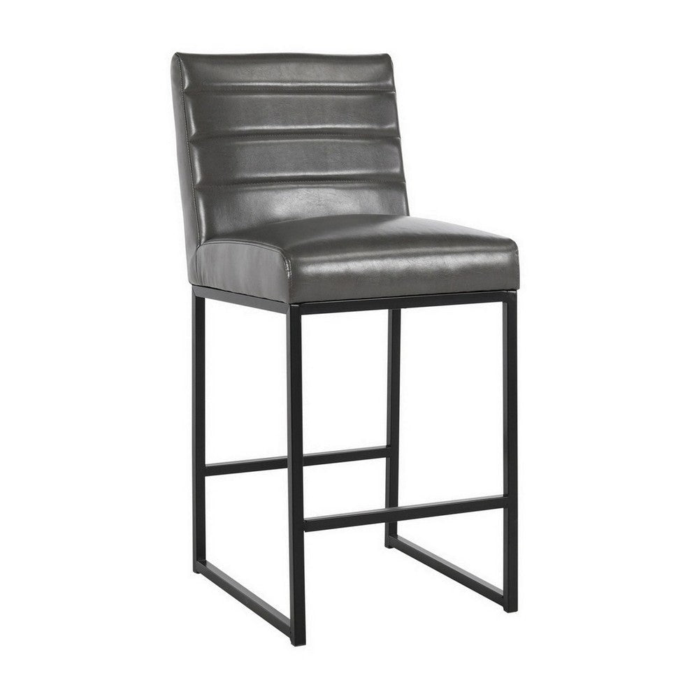 Vinn Modern Counter Stool | 26" | Channel Tufted | Gray Vegan Faux Leather