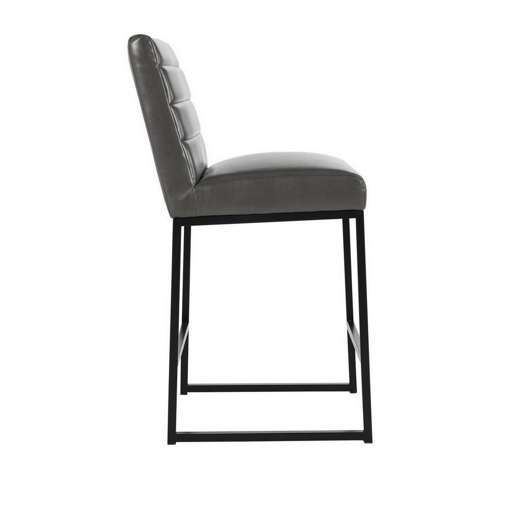 Vinn 26 Inch Modern Counter Stool Channel Tufted Vegan Faux Leather Gray By Casagear Home BM282985