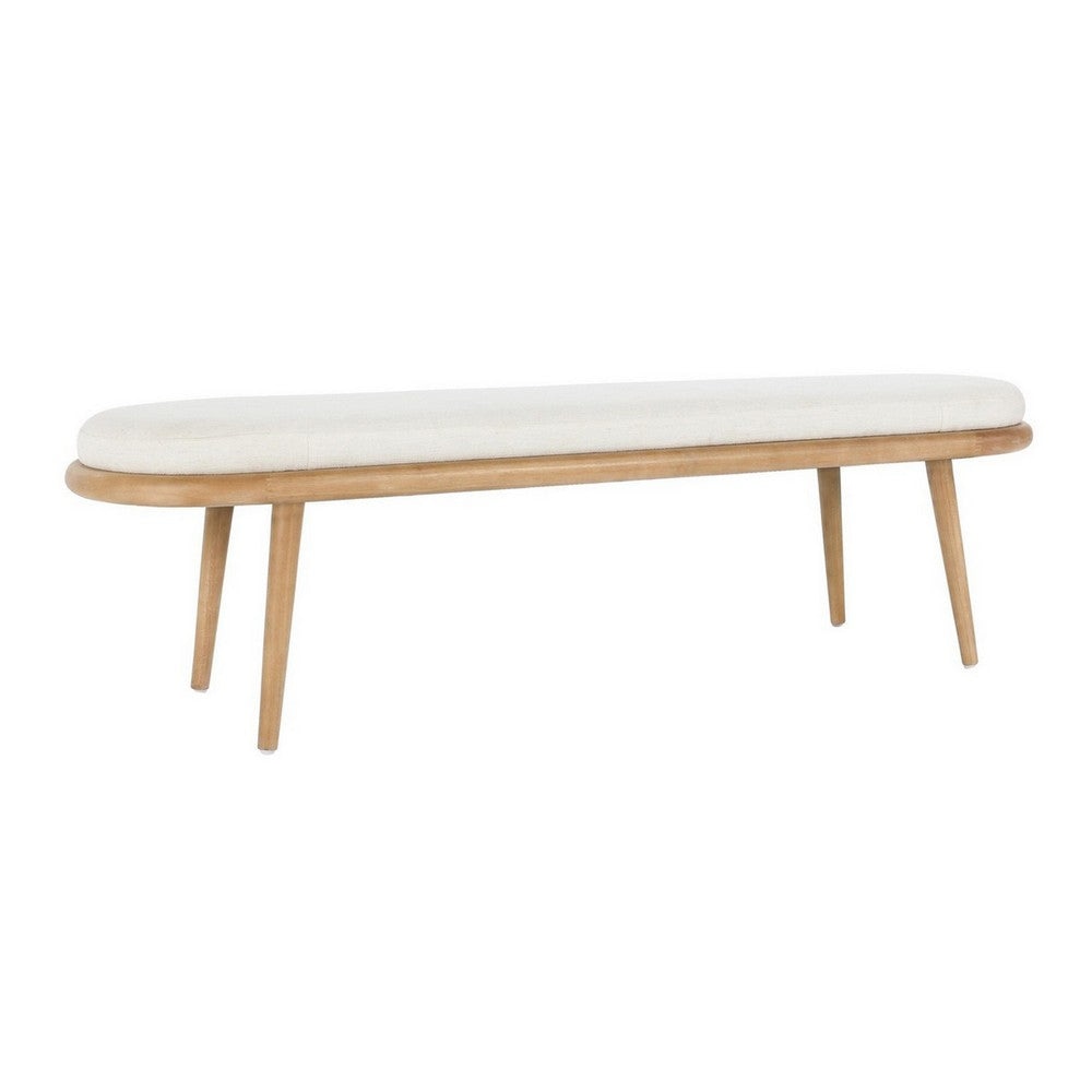 Eli 60 Inch Modern Rounded Bench, Polyester, Splayed Legs, Brown, White By Casagear Home