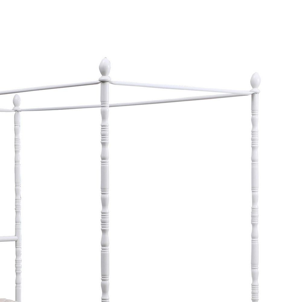 Modern Metal Twin Size Canopy Bed Spindled Turned Posts Classic White By Casagear Home BM283037