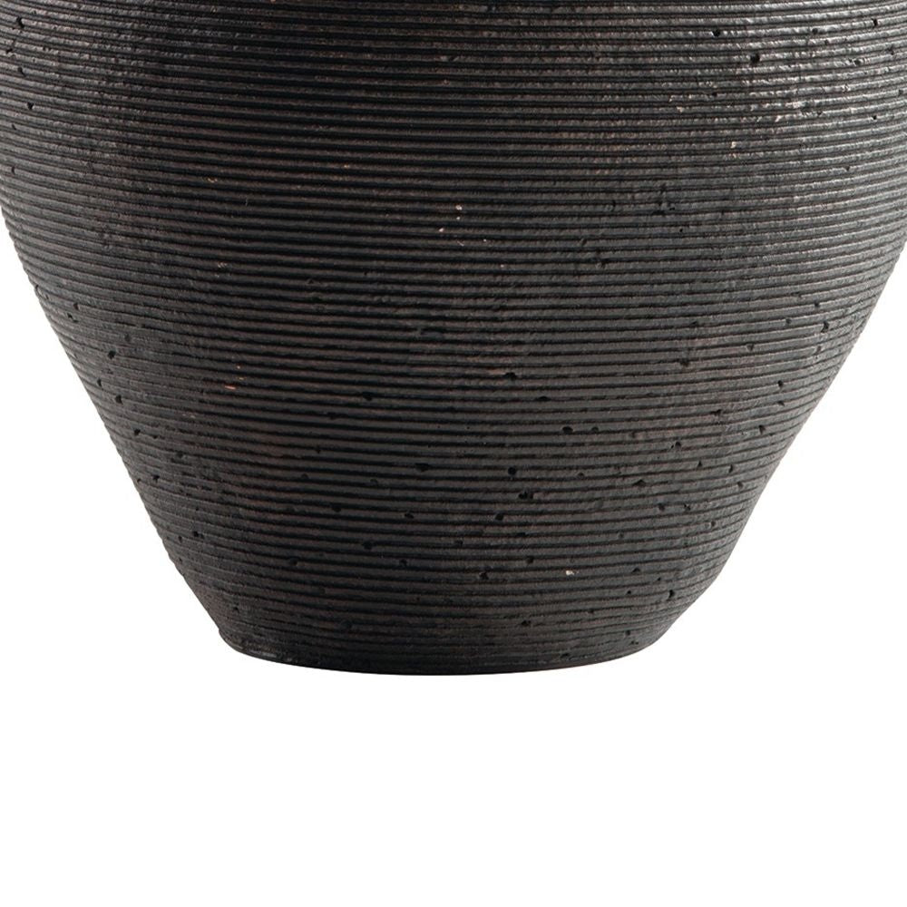 Dale 12 Inch Round Polyresin Vase Wavy Ribbed Spiral Texture Antique Brown By Casagear Home BM283062