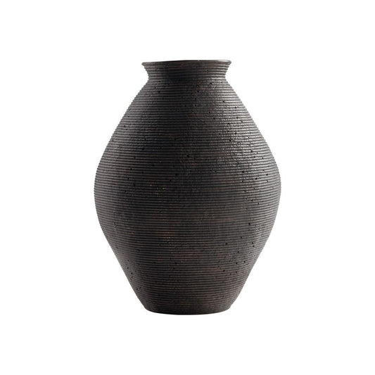 Dale Polyresin Vase | 17" | Tightly Ribbed Texture | Antique Brown