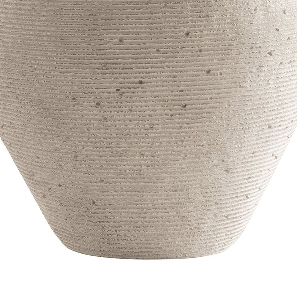 Dale 17 Inch Round Polyresin Vase Tightly Ribbed Texture Antique Beige By Casagear Home BM283065