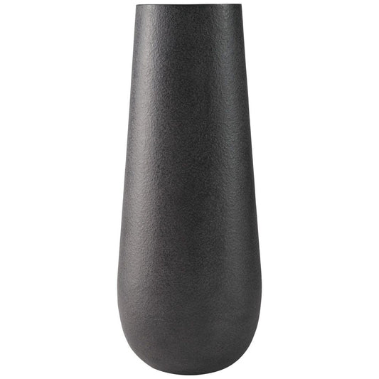 Fin Cylindrical Metal Vase | 18" | Textured | Antique Blackened Brown