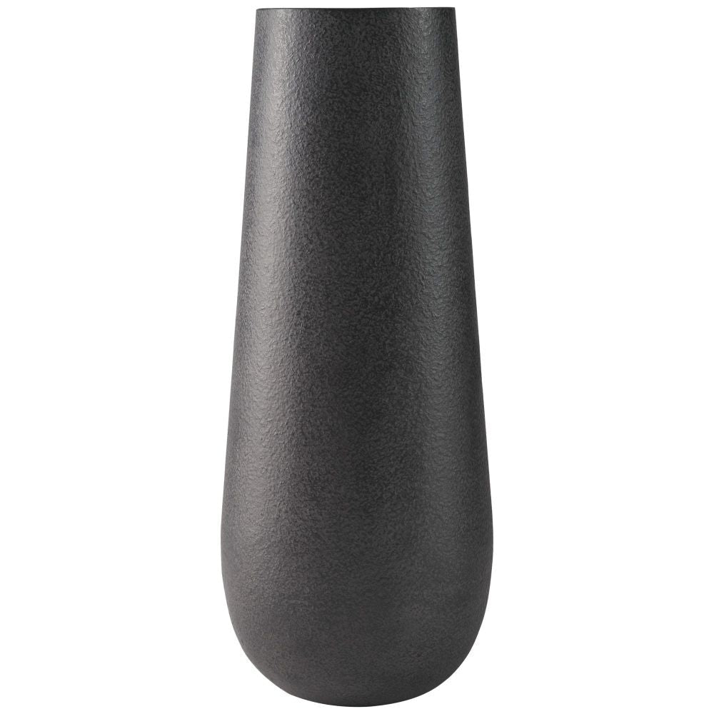 Fin Cylindrical Metal Vase | 18" | Textured | Antique Blackened Brown