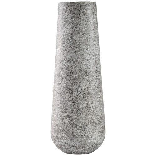 Fin Cylindrical Metal Vase | 21" | Textured | Antique Gray White